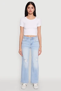 Womens WAX Whiskered Ombre Distressed Jeans, Blue,