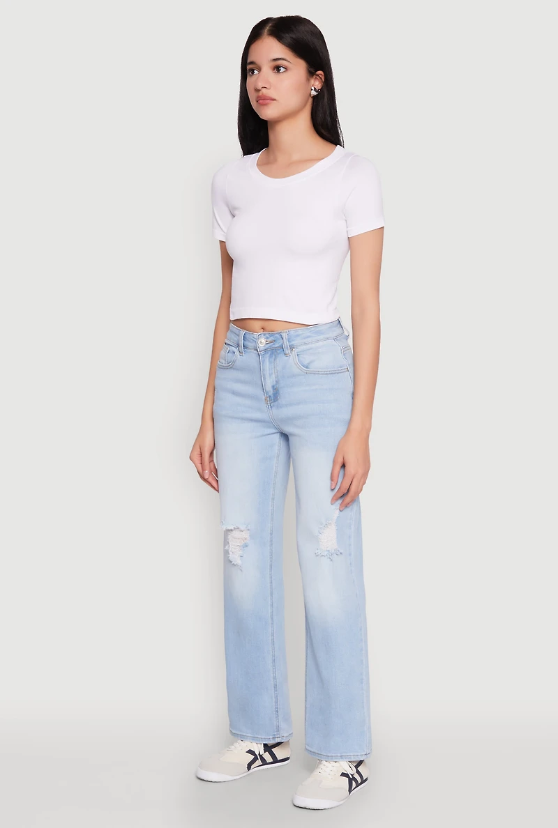 Womens WAX Whiskered Ombre Distressed Jeans, Blue,