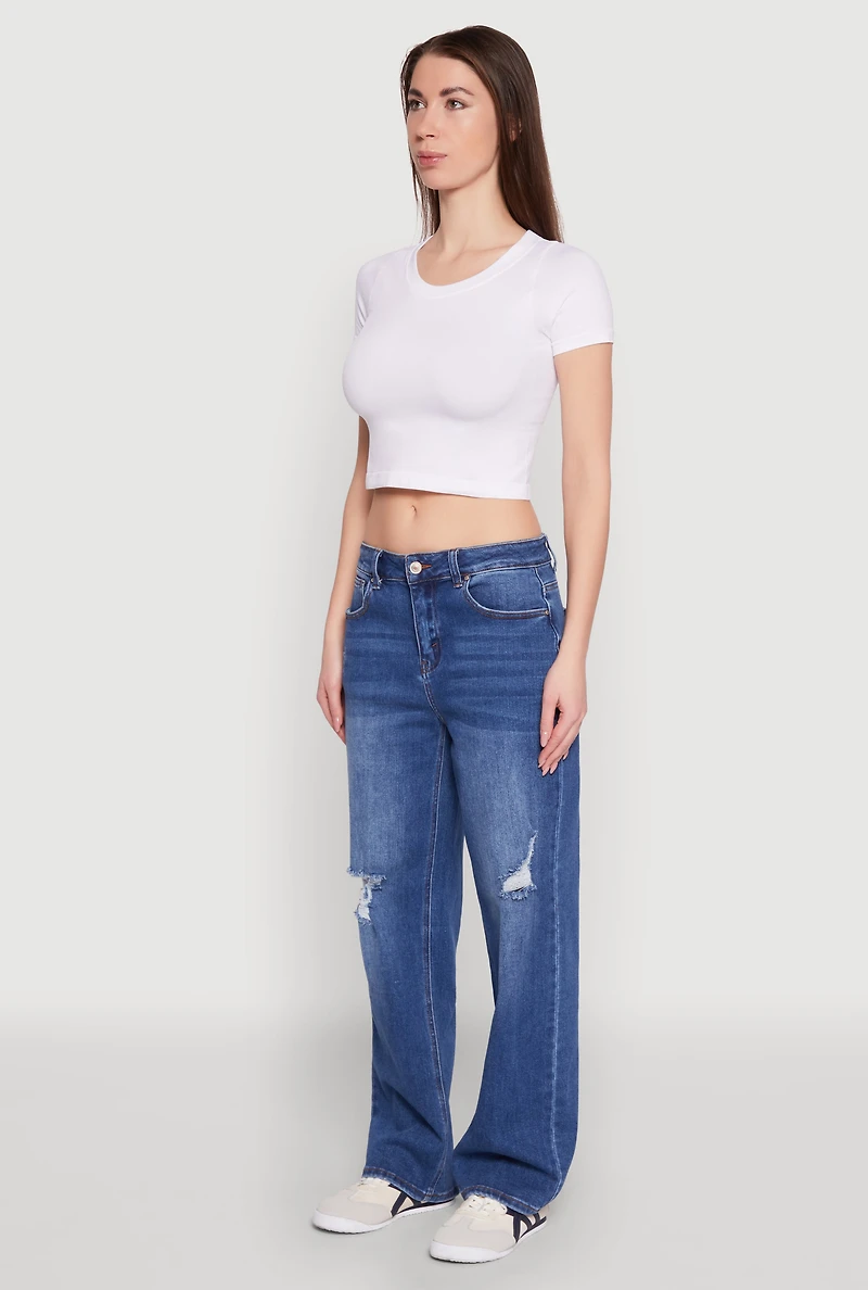 Womens WAX Whiskered Ombre Distressed Jeans, Blue,