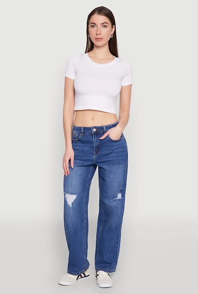 Womens WAX Whiskered Ombre Distressed Jeans, Blue,