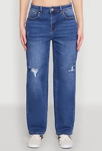 Womens WAX Whiskered Ombre Distressed Jeans, Blue,