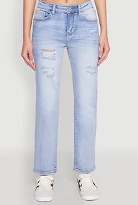Womens WAX Distressed Straight Leg Jeans, Blue,