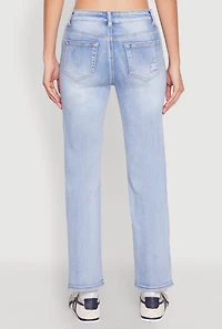 Womens WAX Distressed Straight Leg Jeans, Blue,