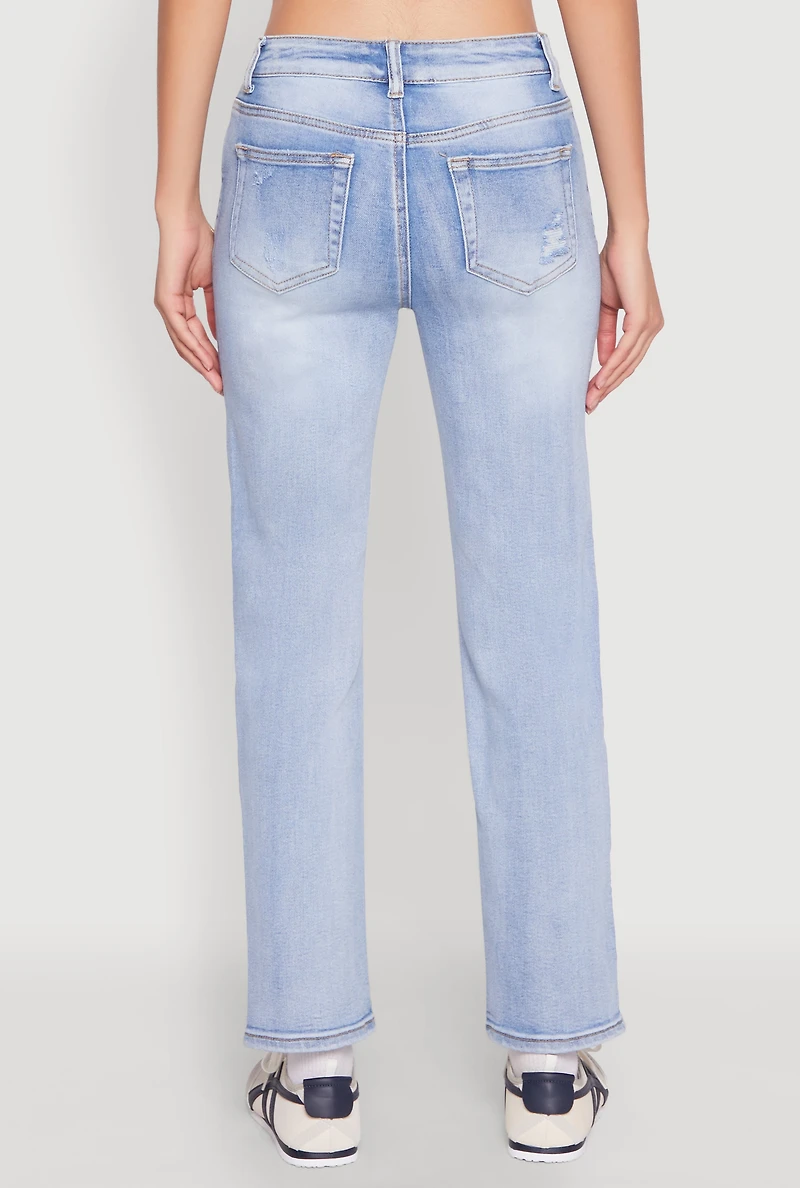 WAX Distressed Straight Leg Jeans