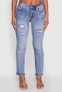 Womens WAX Distressed Straight Leg Jeans, Blue,