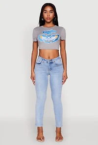 Womens WAX Slim Straight High Rise Jeans, Blue,