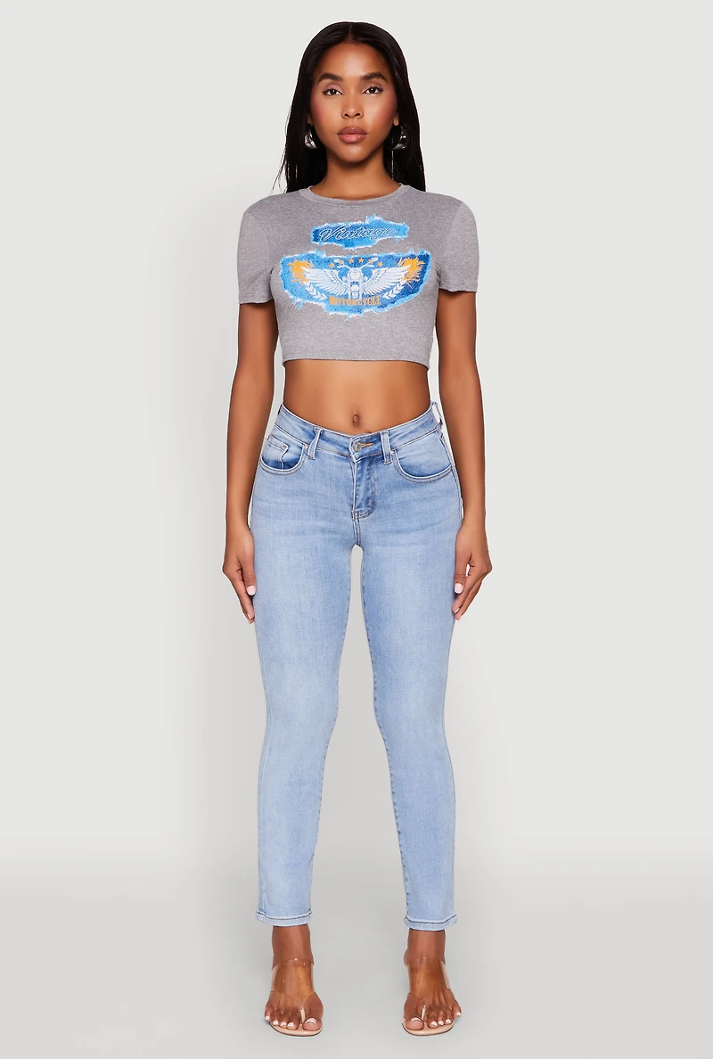 Womens WAX Slim Straight High Rise Jeans, Blue, Size 1