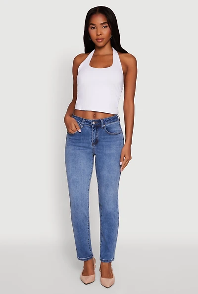 Womens WAX Slim Straight High Rise Jeans, Blue,