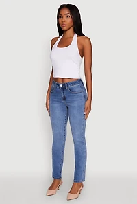 Womens WAX Slim Straight High Rise Jeans, Blue,