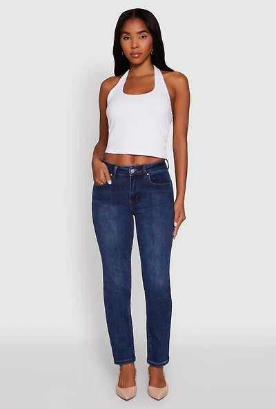 Womens WAX Slim Straight High Rise Jeans, Blue,