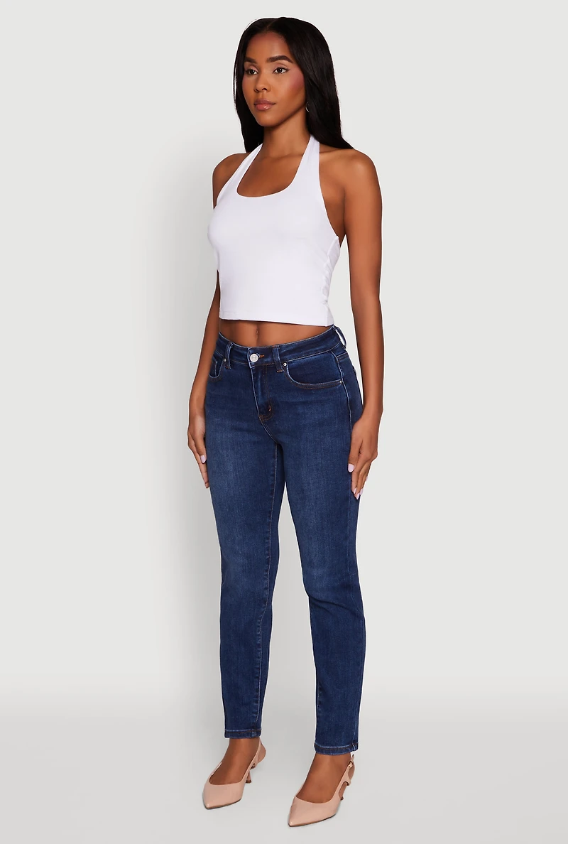 Womens WAX Slim Straight High Rise Jeans, Blue, Size 7