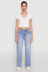 Womens WAX Mid Rise Whiskered Straight Leg Jeans, Blue,