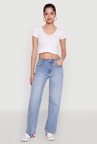 Womens WAX Mid Rise Whiskered Straight Leg Jeans, Blue,