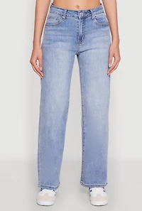 Womens WAX Mid Rise Whiskered Straight Leg Jeans, Blue,