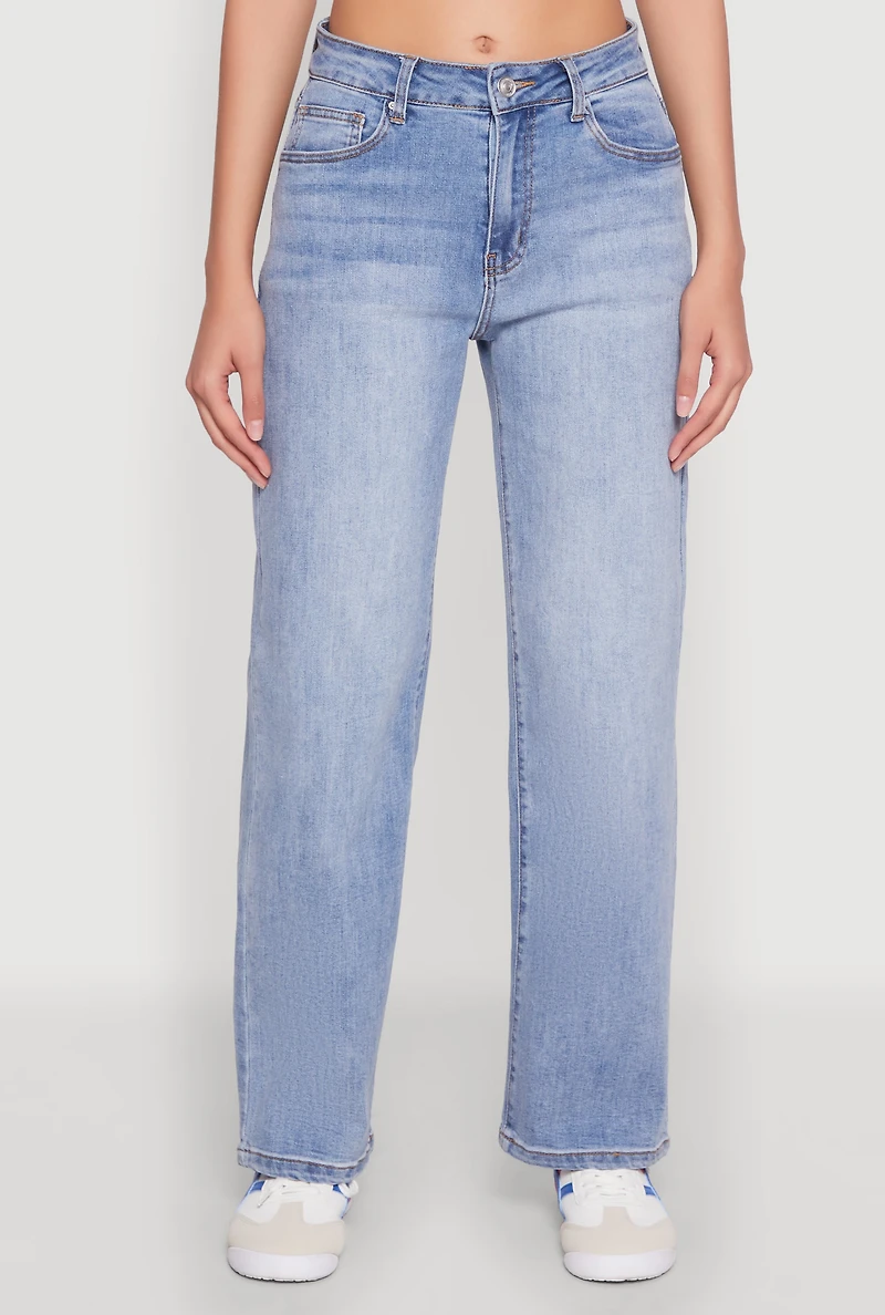 Womens WAX Mid Rise Whiskered Straight Leg Jeans, Blue, Size 5