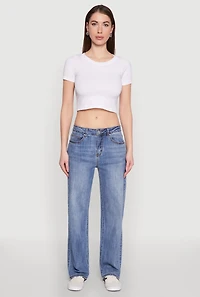 Womens WAX Mid Rise Whiskered Straight Leg Jeans, Blue, Size 9