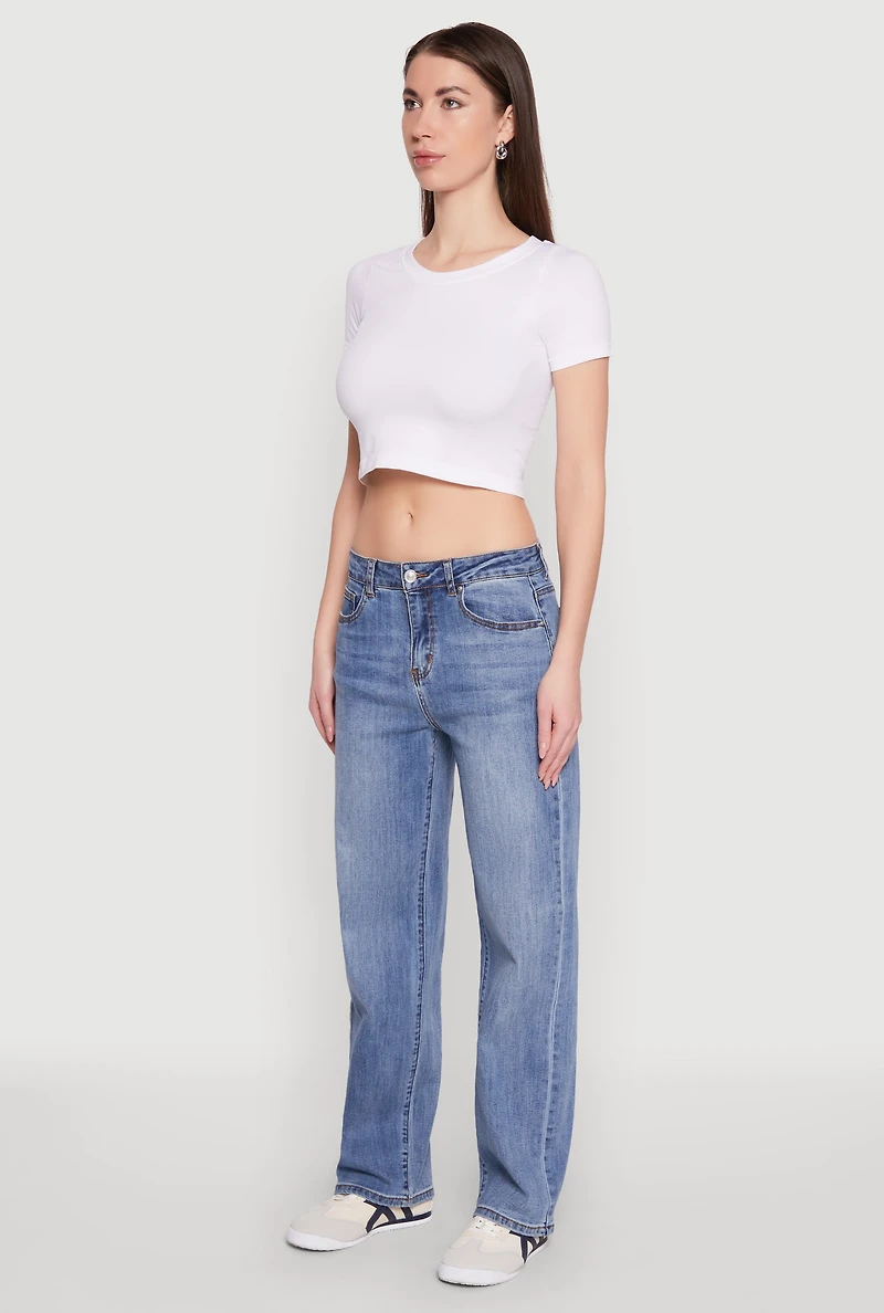 Womens WAX Mid Rise Whiskered Straight Leg Jeans, Blue, Size 9