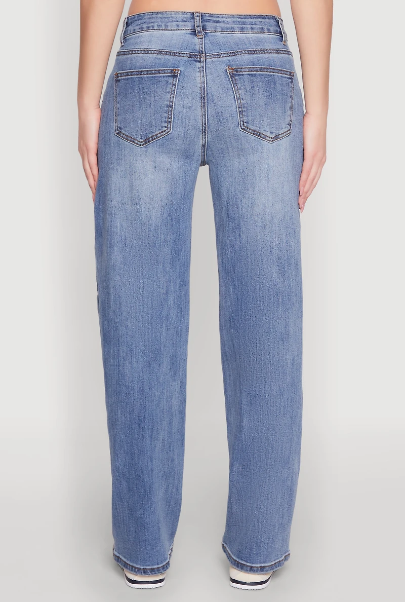 Womens WAX Mid Rise Whiskered Straight Leg Jeans, Blue, Size 7