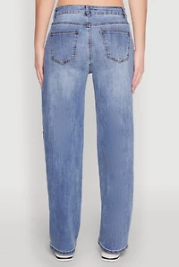 Womens WAX Mid Rise Whiskered Straight Leg Jeans, Blue, Size 7