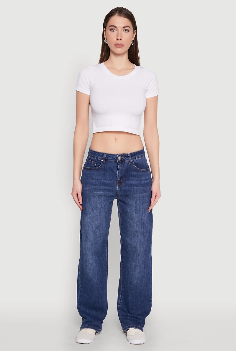 Womens WAX Mid Rise Whiskered Straight Leg Jeans, Blue, Size 1