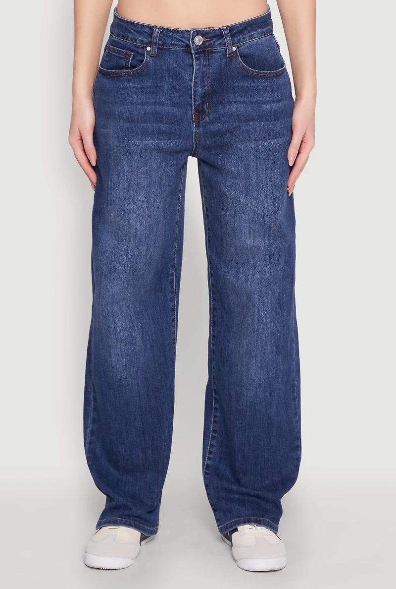 Womens WAX Mid Rise Whiskered Straight Leg Jeans, Blue, Size 1