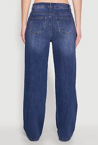 Womens WAX Mid Rise Whiskered Straight Leg Jeans, Blue, Size 1