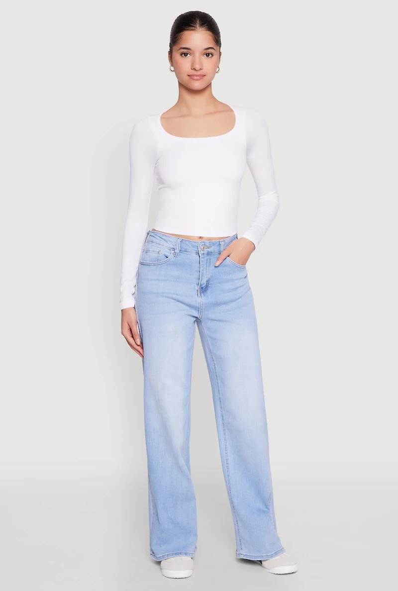 Womens WAX Whiskered Wide Leg Jeans, Blue,