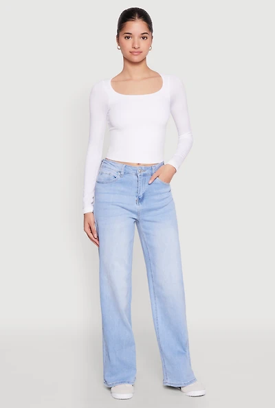 Womens WAX Whiskered Wide Leg Jeans, Blue,