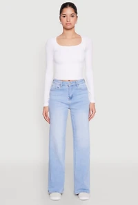 Womens WAX Whiskered Wide Leg Jeans, Blue,