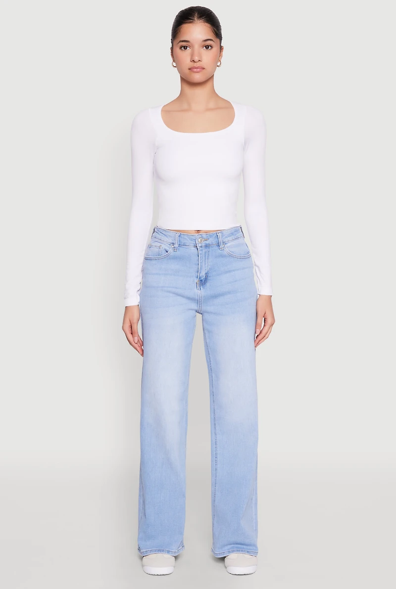 Womens WAX Whiskered Wide Leg Jeans, Blue,