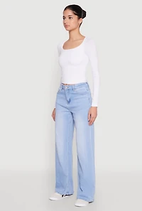 Womens WAX Whiskered Wide Leg Jeans, Blue,