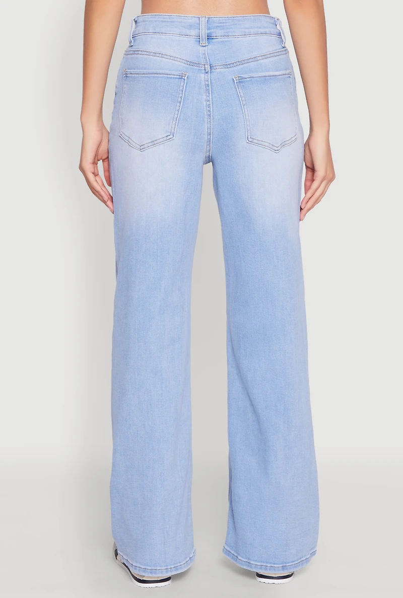 Womens WAX Whiskered Wide Leg Jeans, Blue,