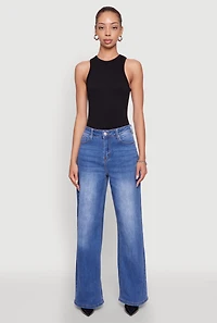 Womens WAX Whiskered Wide Leg Jeans, Blue,