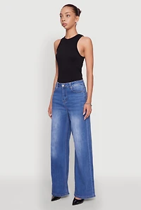 Womens WAX Whiskered Wide Leg Jeans, Blue,