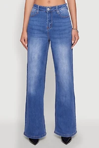 Womens WAX Whiskered Wide Leg Jeans, Blue,