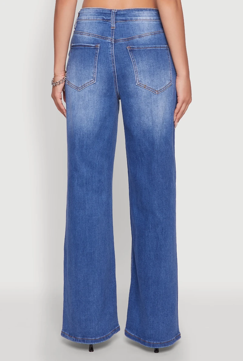 Womens WAX Whiskered Wide Leg Jeans, Blue,