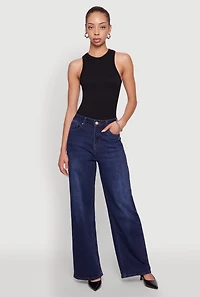 Womens WAX Whiskered Wide Leg Jeans, Blue,