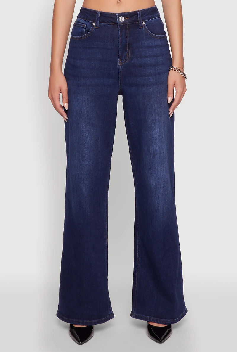 Womens WAX Whiskered Wide Leg Jeans, Blue, Size 7