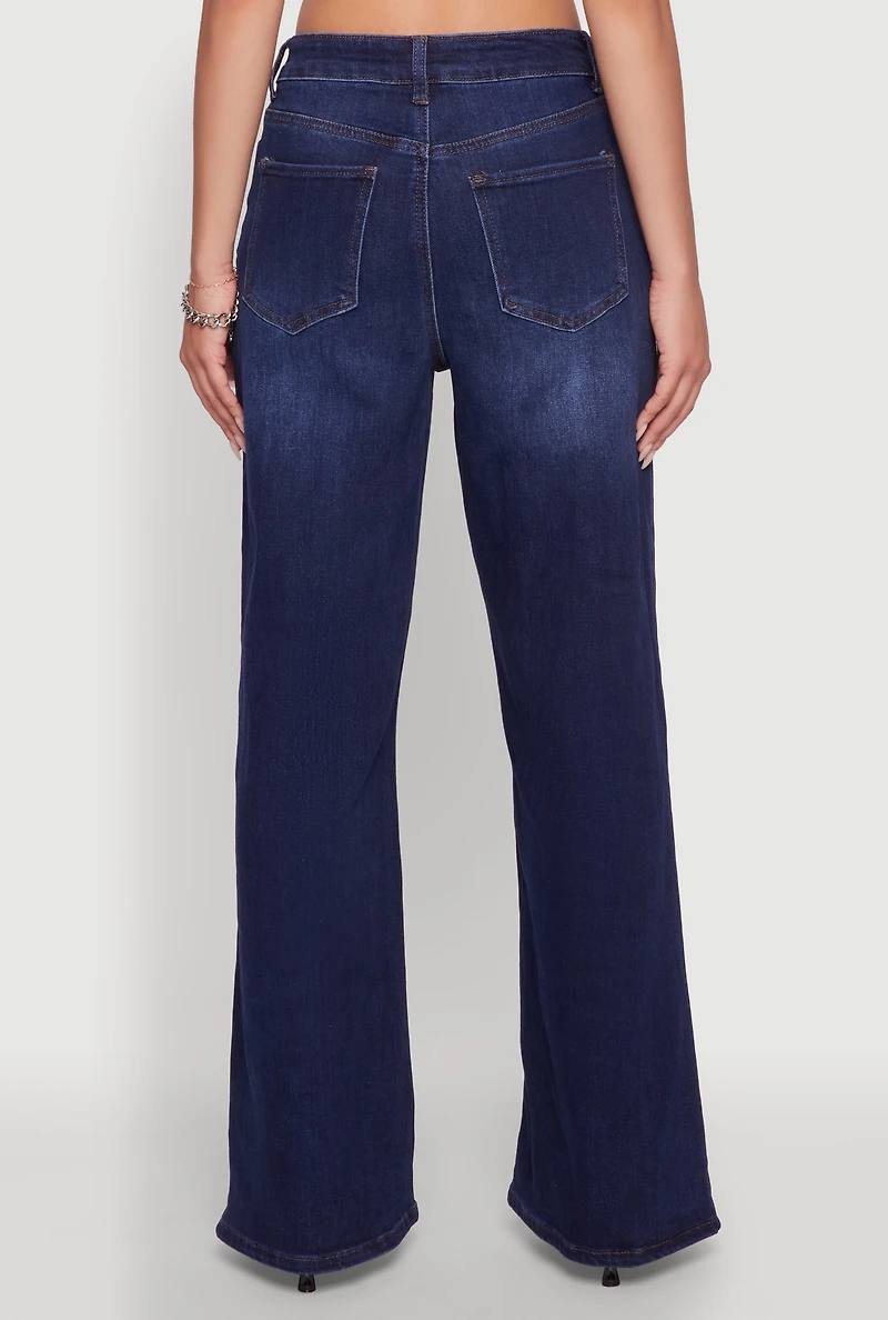 Womens WAX Whiskered Wide Leg Jeans, Blue, Size 7