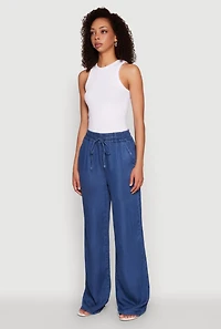 Womens WAX Chambray Palazzo Pants, Blue, Size L