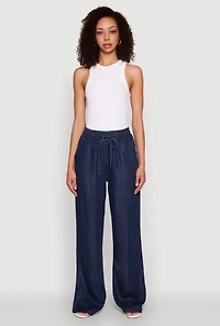 Womens WAX Chambray Palazzo Pants, Blue, Size S