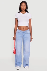 Womens WAX Low Rise Wide Leg Stretchy Jeans, Blue,