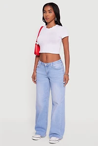 Womens WAX Low Rise Wide Leg Stretchy Jeans, Blue,