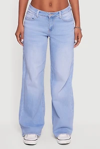 Womens WAX Low Rise Wide Leg Stretchy Jeans, Blue,