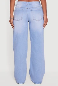 Womens WAX Low Rise Wide Leg Stretchy Jeans, Blue,