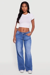 Womens WAX Low Rise Wide Leg Stretchy Jeans, Blue, Size 1