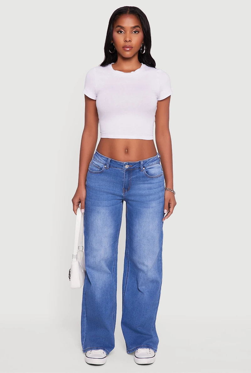 Womens WAX Low Rise Wide Leg Stretchy Jeans, Blue, Size 1