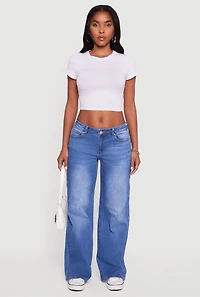 Womens WAX Low Rise Wide Leg Stretchy Jeans, Blue, Size 1