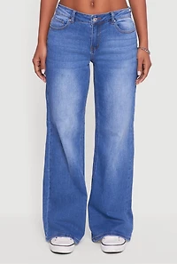 Womens WAX Low Rise Wide Leg Stretchy Jeans, Blue, Size 1