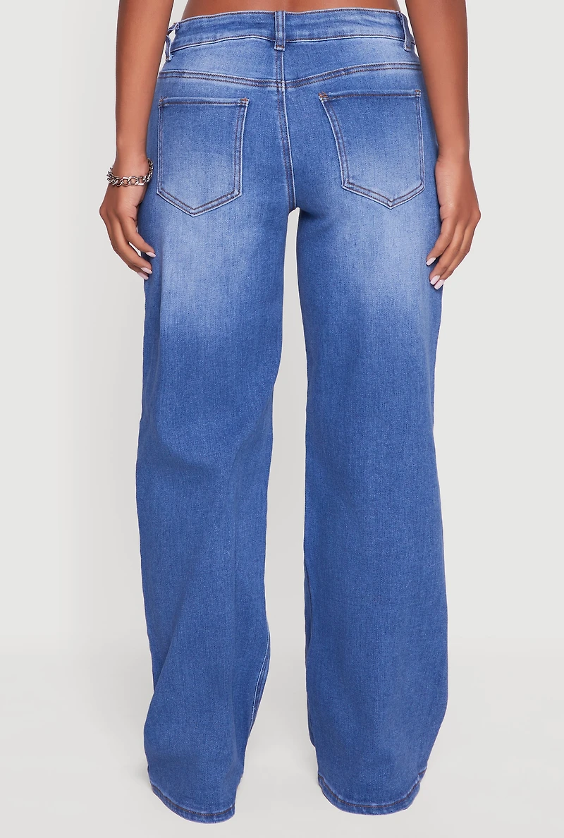 Womens WAX Low Rise Wide Leg Stretchy Jeans, Blue, Size 1